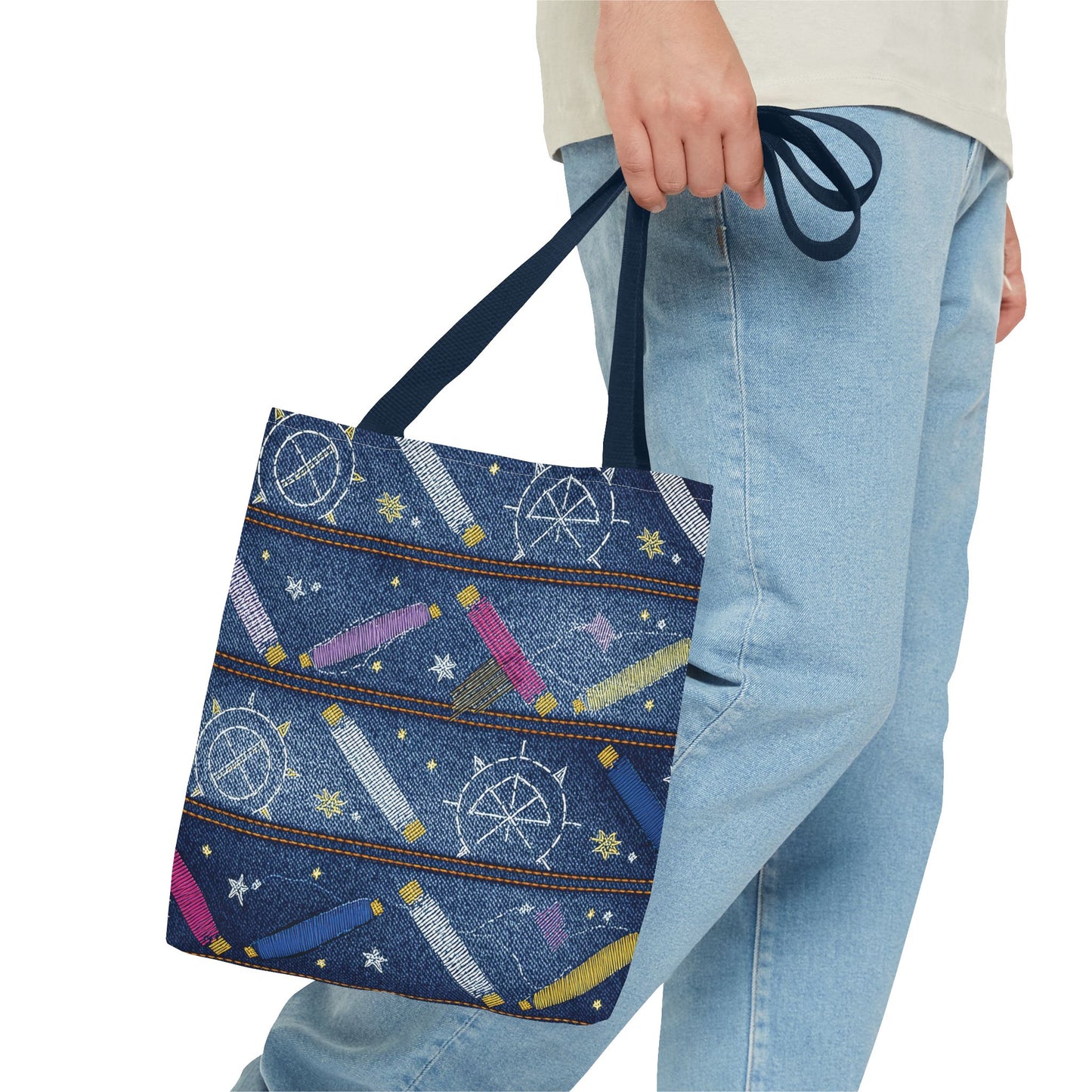 Denim Fabric Imitation Print Unisex Canvas Bag Poly Spun 3 Sizes Tote Bag 183-9