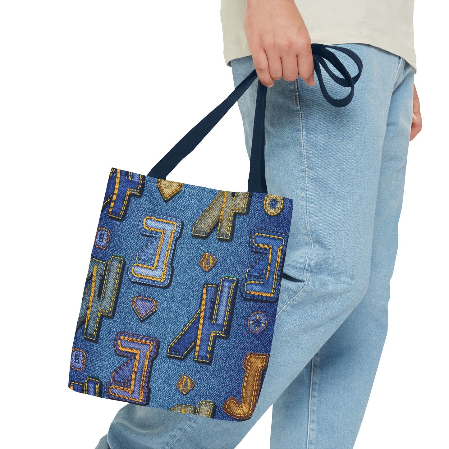 Denim Fabric Imitation Print Unisex Canvas Bag Poly Spun 3 Sizes Tote Bag 187-3