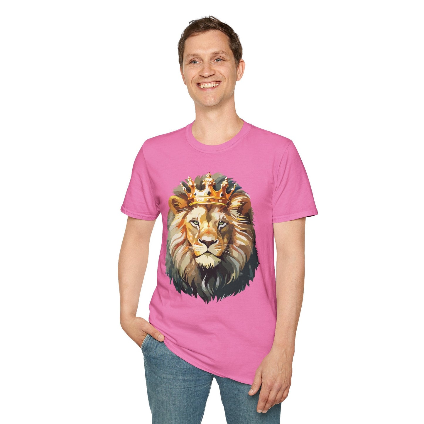 Unisex Lion Print T Shirt Softstyle 64000 One Hundred Percent Ring Spun Cotton