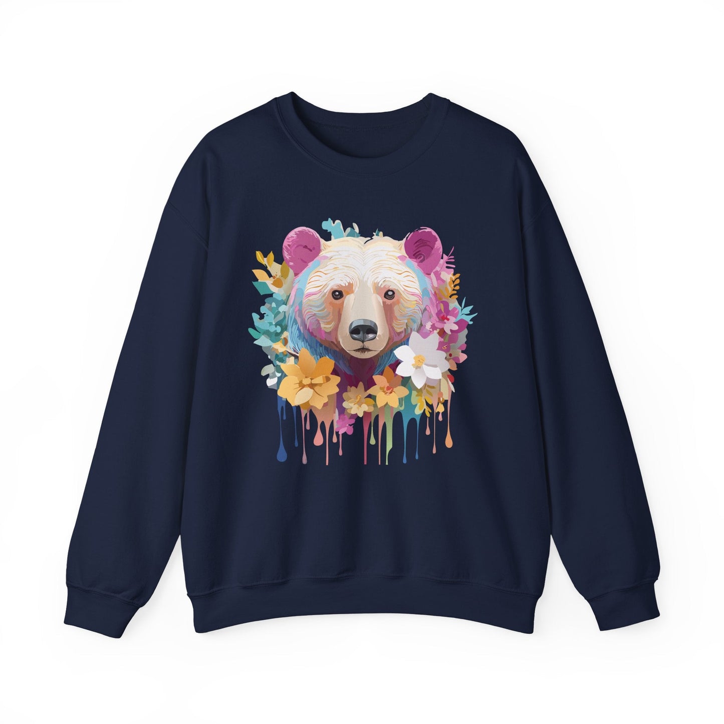 Unisex Floral Bear Sweatshirt With Art Design Gildan 18000 Crewneck