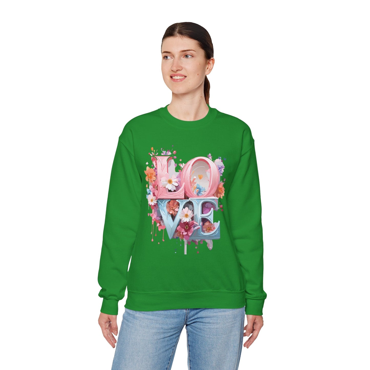 Floral Love Sweatshirt Unisex Love Flower Valentines Day Crewneck Gildan 18000 50 50 Cotton Polyester