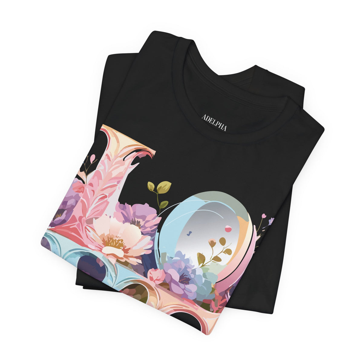Valentine's Day Graphic Unisex Cotton Bella+Canvas Tee with Floral Art Design d124