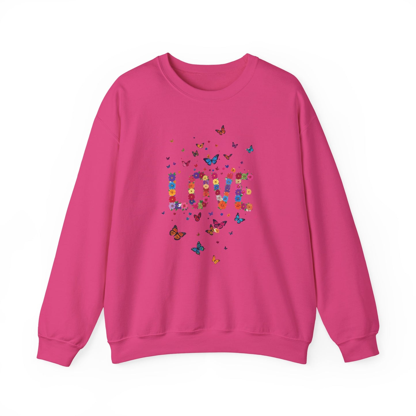 Unisex Floral Love Sweatshirt, Love Floral Sweatshirt, Floral Butterfly Sweatshirt, 50/50 Cotton-Poly Valentine's Day Sweatshirt 06