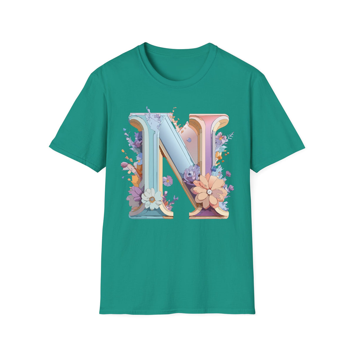 Floral Letter N T-Shirt | Monogram Initial N Tee