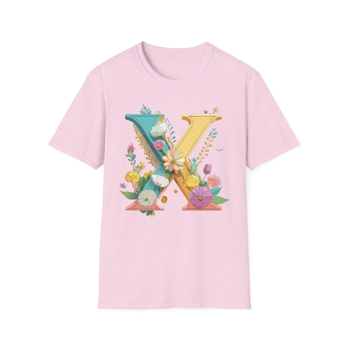 Floral Letter X T-Shirt | Botanical Monogram Initial Tee