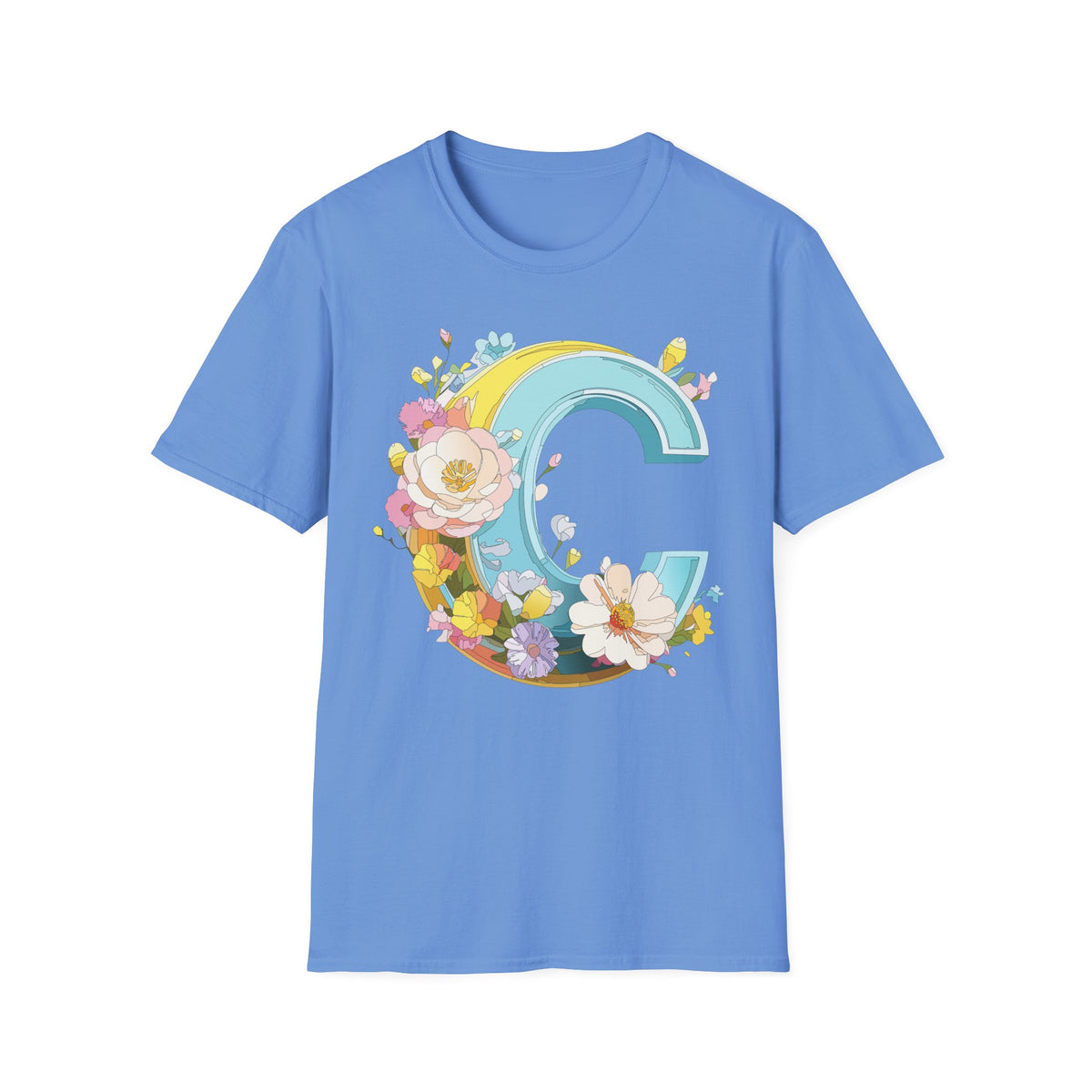 Floral Letter C T-Shirt | Vintage Botanical Initial Tee