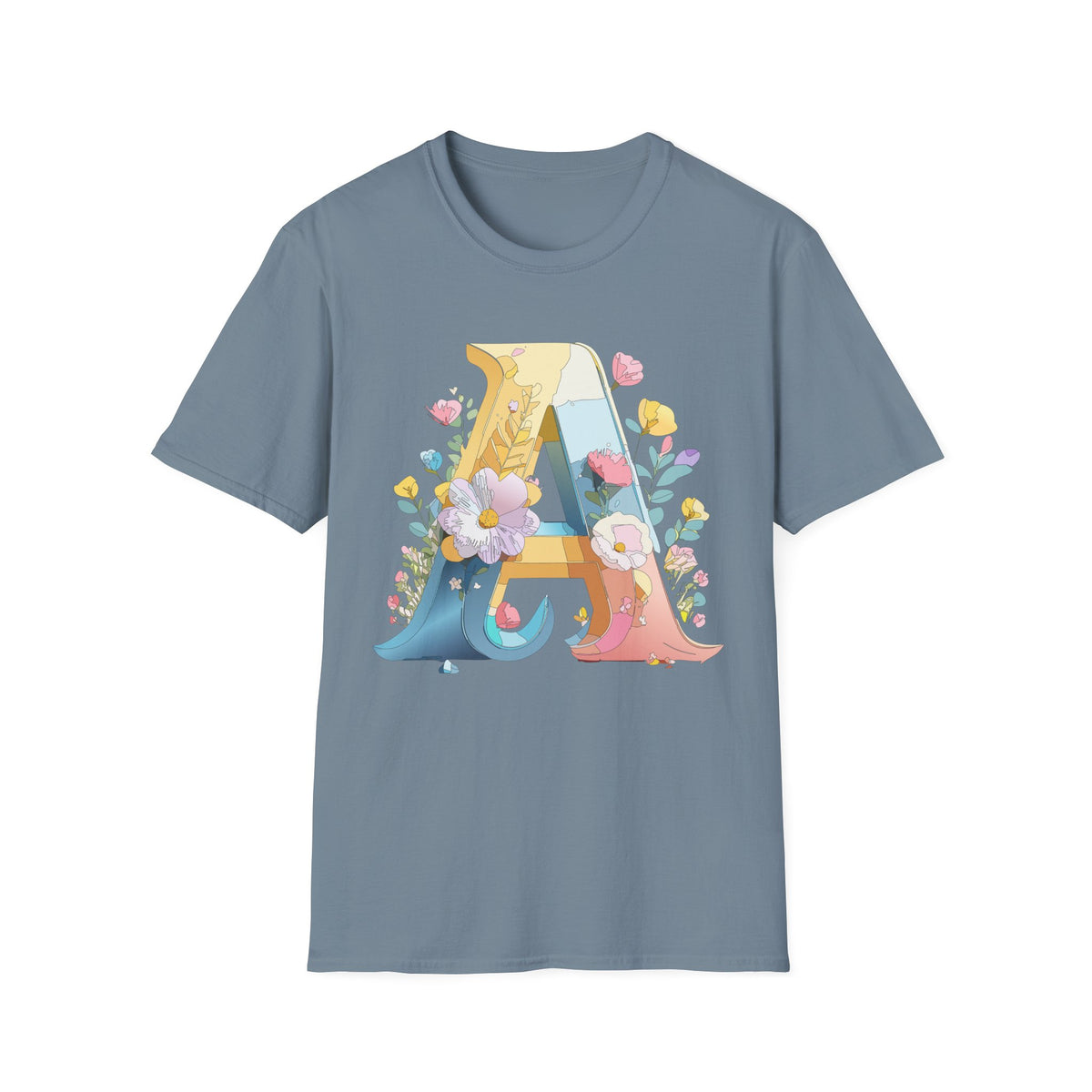 Floral Letter A T-Shirt | Monogram Initial Tee with Flowers