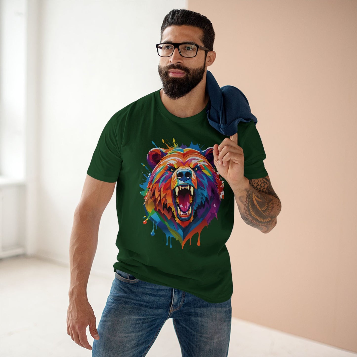Bear Graphic Unisex 100 Cotton Staple Tee with Animal Design Artwork 13