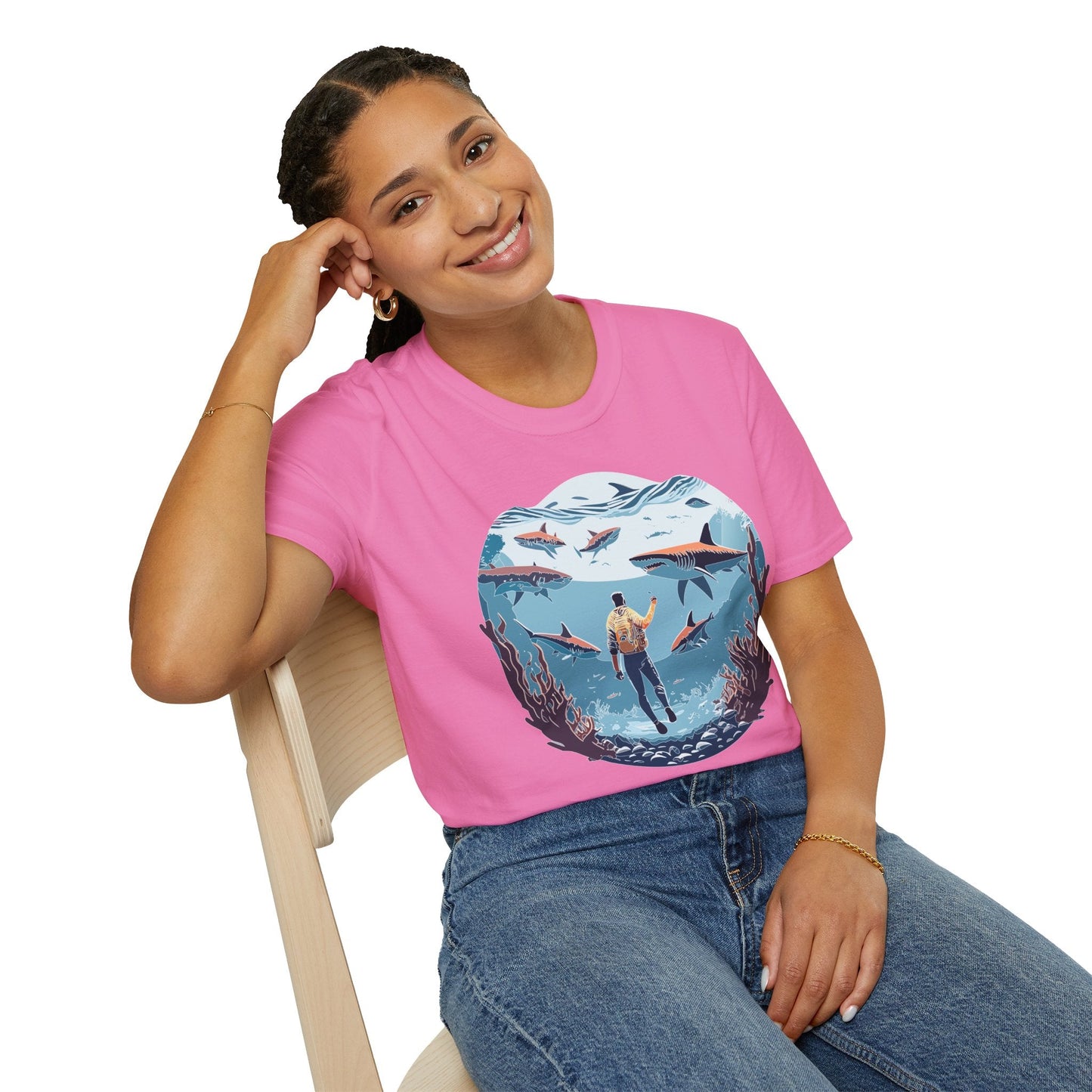 Ocean Theme Unisex Softstyle T Shirt 64000 Cotton Tee With Ocean Art Design Breathable