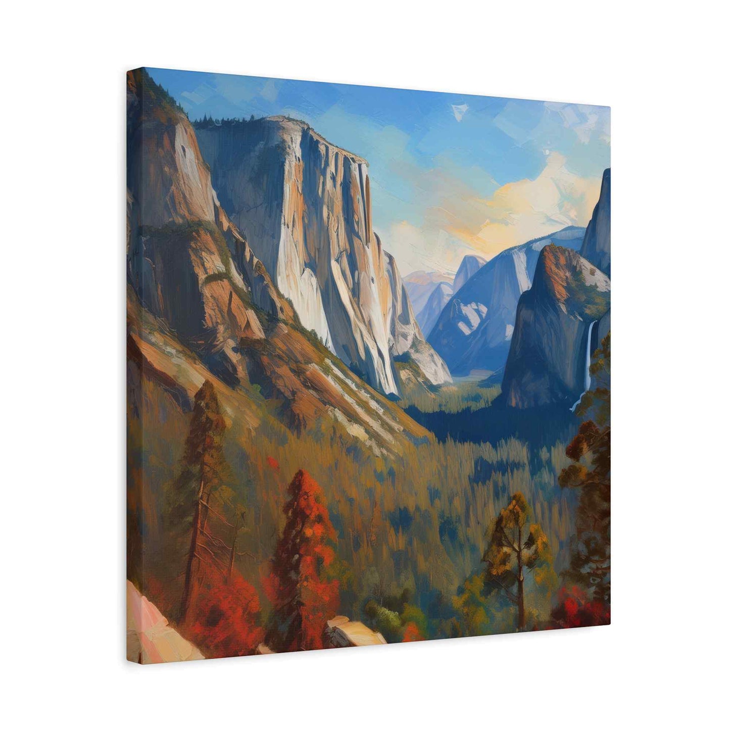 Yosemite valley Print Canvas, Oil Paint Print 20x20, 24x24, 30x30, 32x32, 36x36 Art Design Print Pine-Wood Inner Frame MC-59