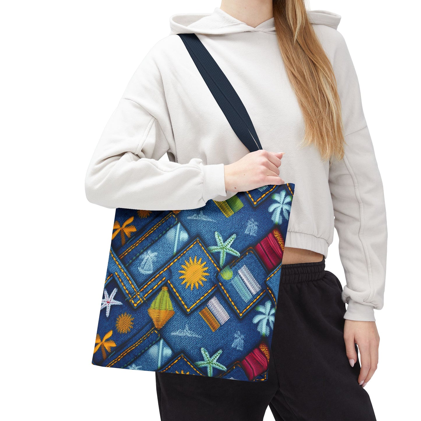 Denim Fabric Imitation Print Unisex Canvas Bag Poly Spun 3 Sizes Tote Bag 182-2