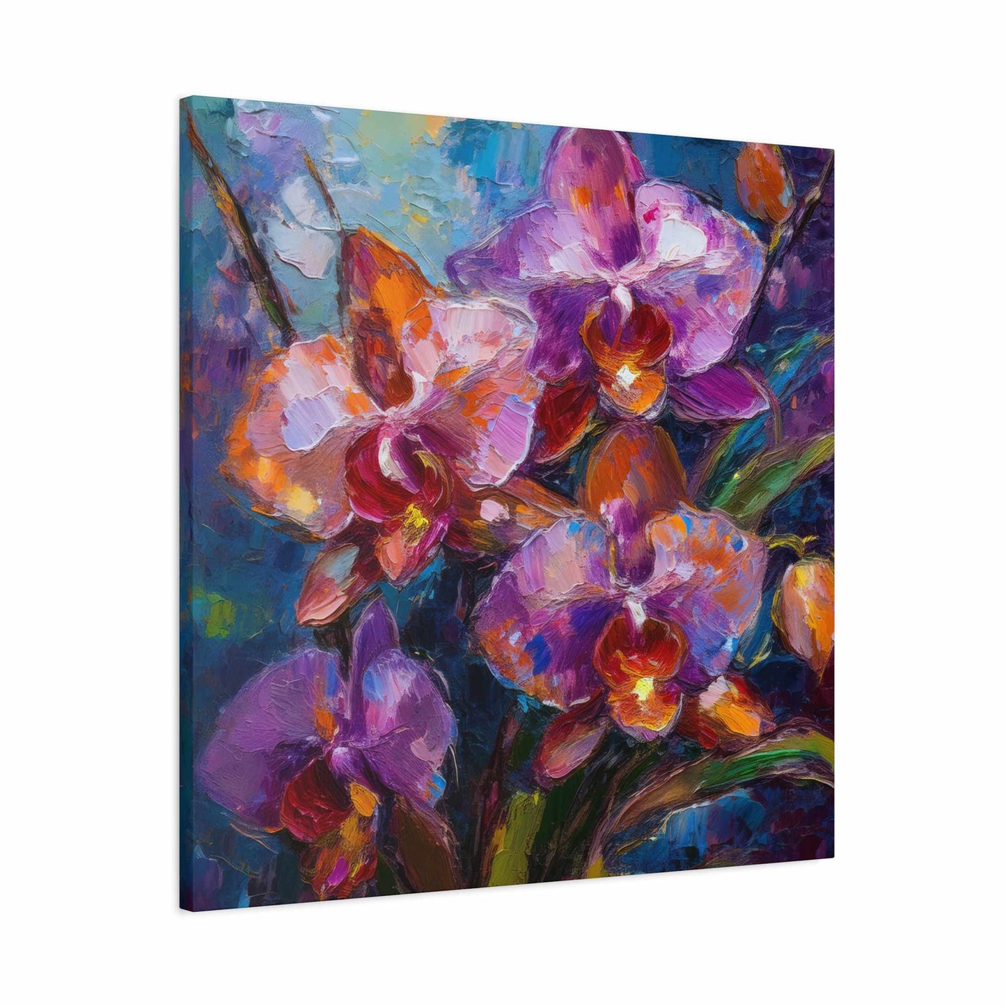 Purple Orchids Print Canvas, Floral Oil Paint Print 20x20, 24x24, 30x30, 32x32, 36x36 Art Design Pine-Wood Inner Frame MC-132
