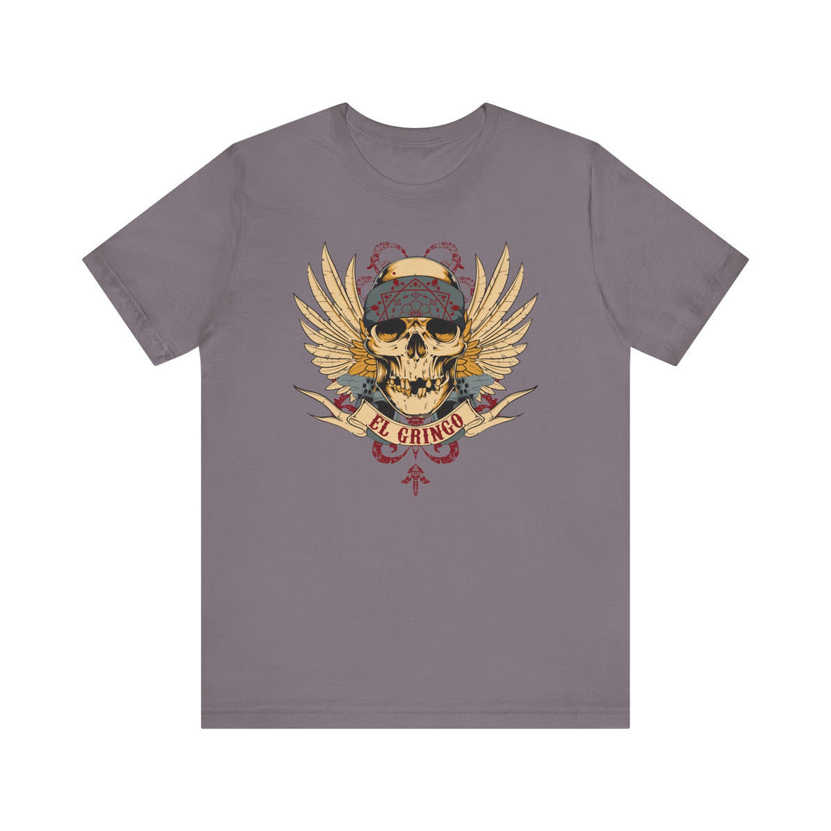El Gringo Skull with Wings T-Shirt Vintage Tattoo Style Unisex Cotton Art-53