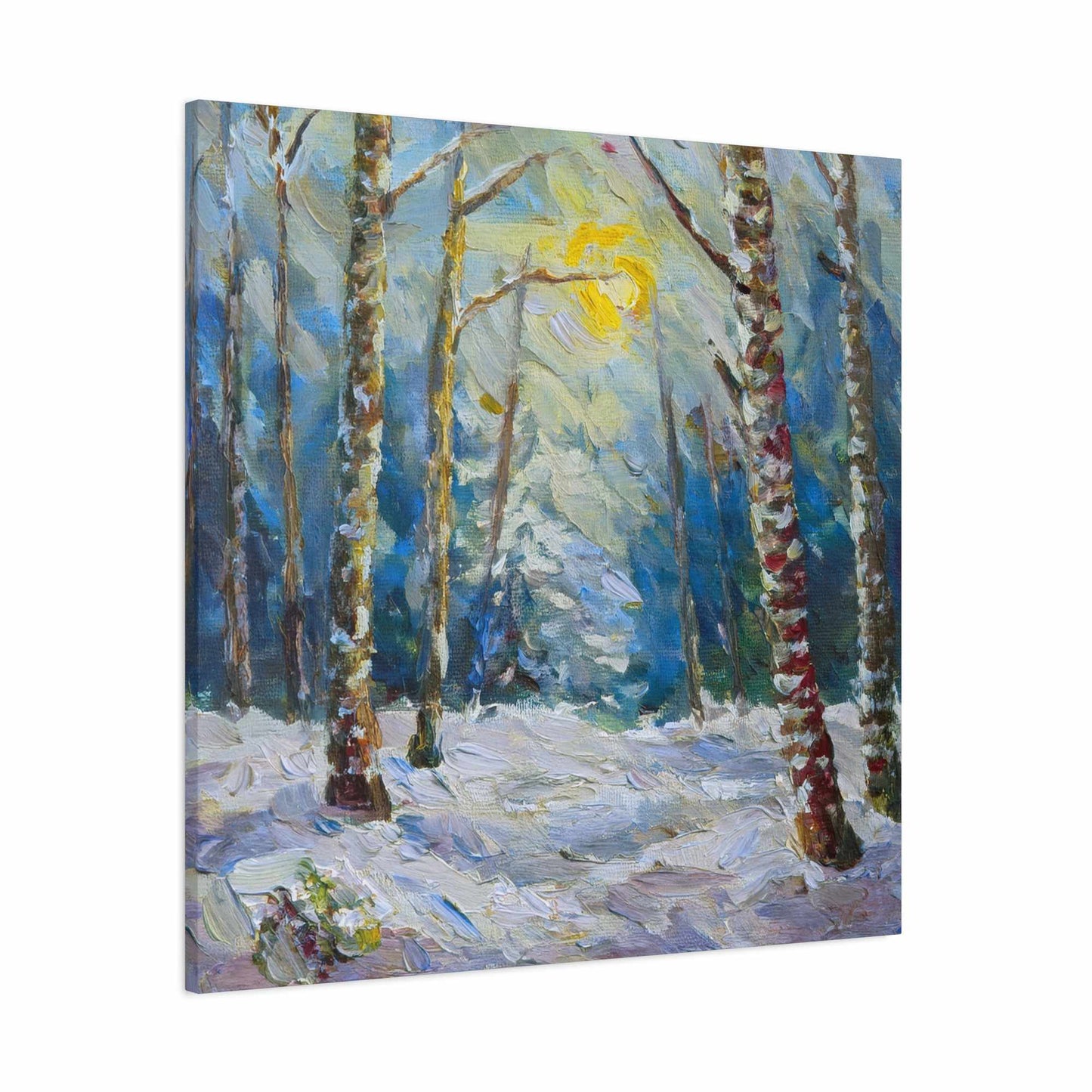 Snow Forest Print Canvas, Oil Paint Print 20x20, 24x24, 30x30, 32x32, 36x36 Art Design Print Pine-Wood Inner Frame MC-79