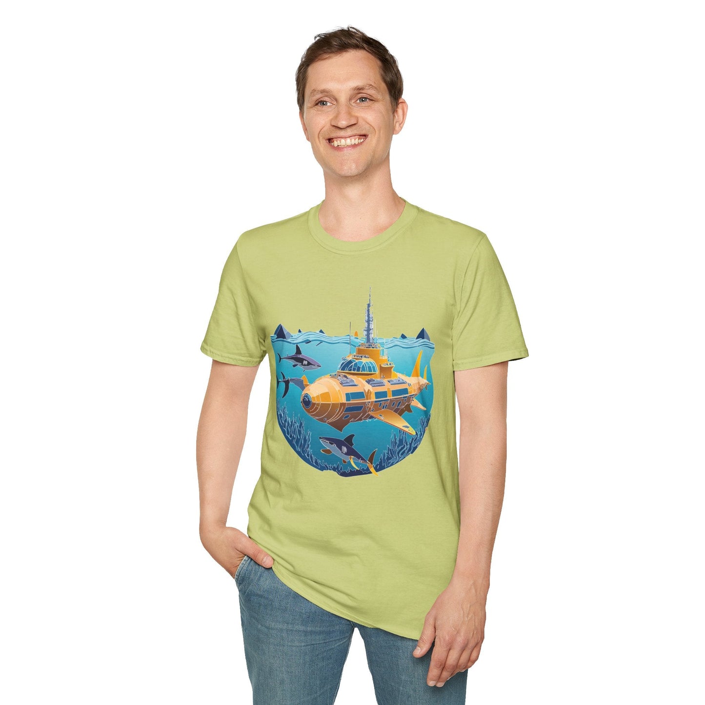 Ocean Tee Shirt Unisex Gildan Softstyle 64000 Ocean Theme Tee With U Boat Design