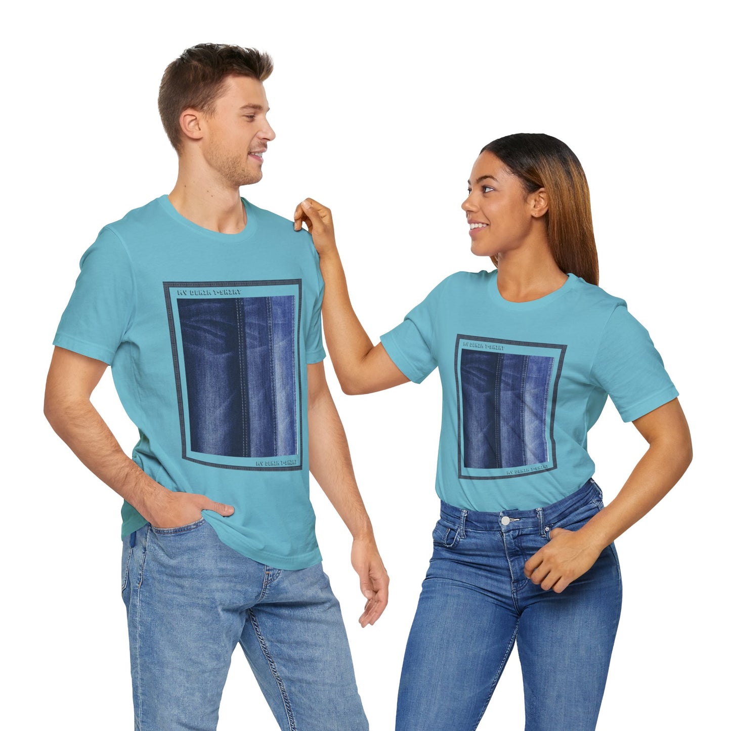 Unisex Cotton Tee Shirt with Denim Print