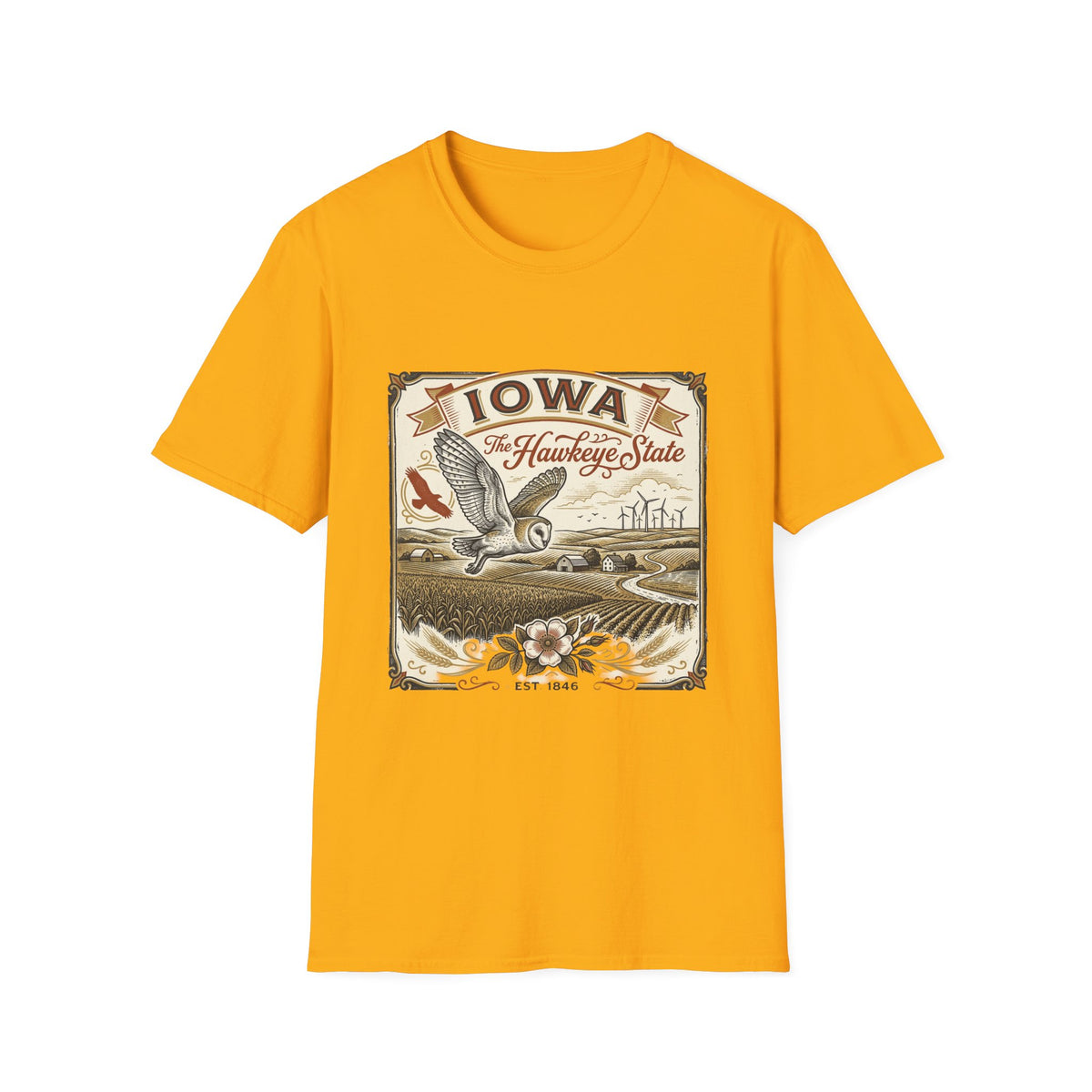 Iowa Hawkeye State Vintage Travel Tourist Graphic Design Unisex 100 Cotton Gildan T-Shirt