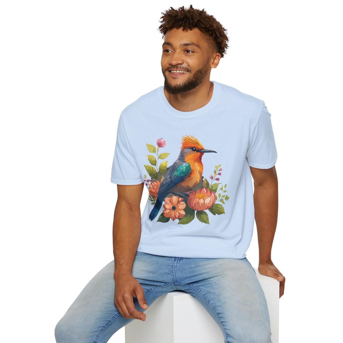 Floral Bird T Shirt For Unisex Wear Gildan Softstyle 64000 100 Percent Cotton Tee