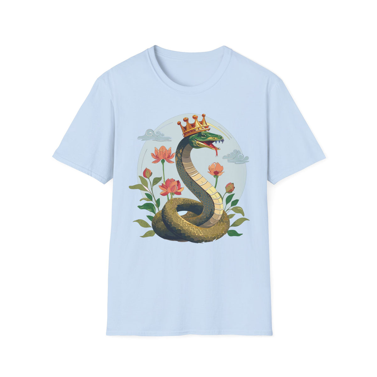 Crowned Snake Tee | Regal Serpent Floral Illustration T-Shirt
