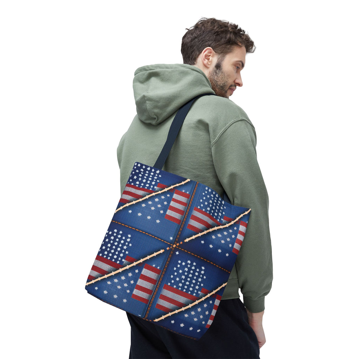 4th of July Graphic Denim Fabric Imitation Print Unisex Canvas Bag Poly Spun 3 Sizes Tote Bag 200-19