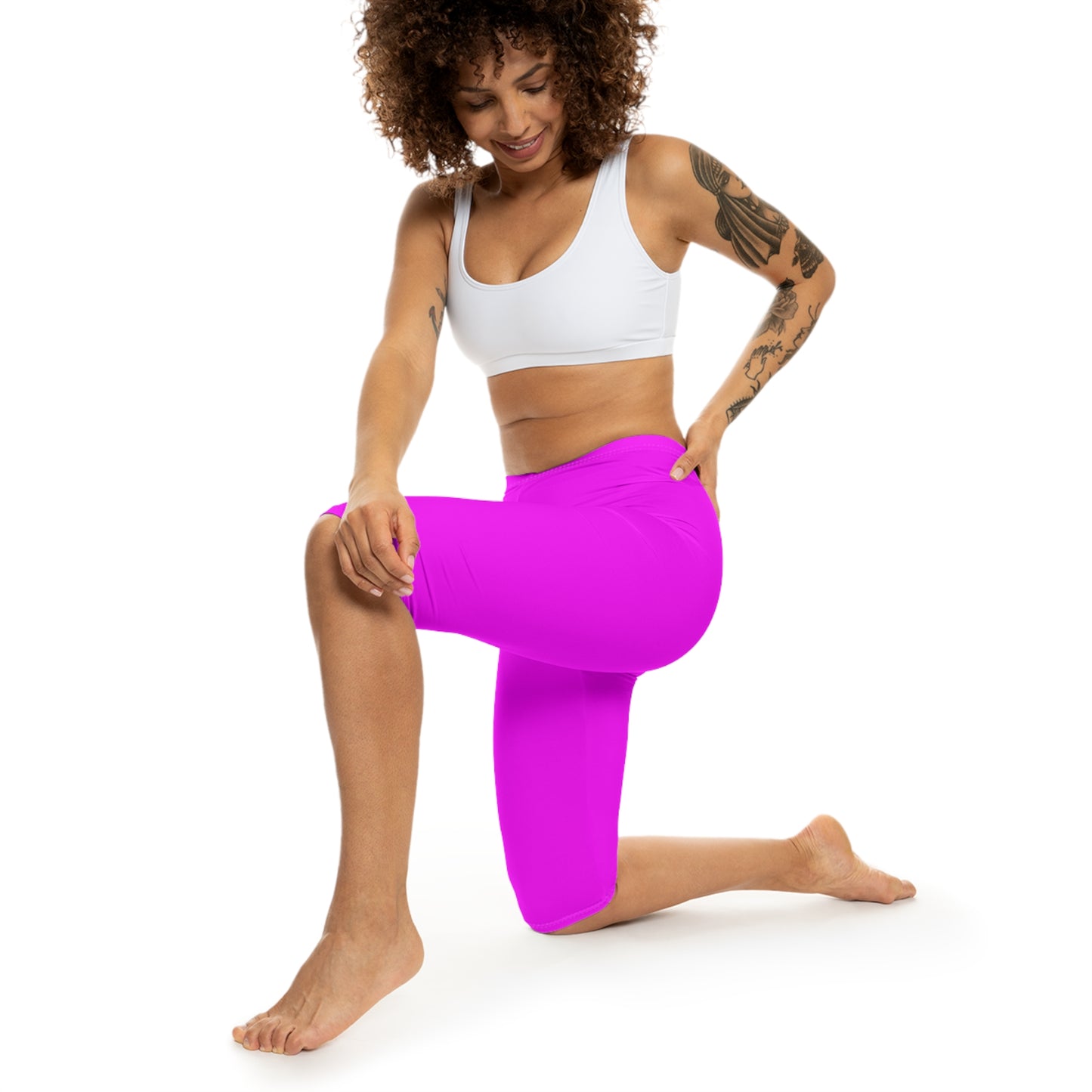 Magenta Color Women's Brushed Suede Poly Span Casual Capri Leggings XS-2XL
