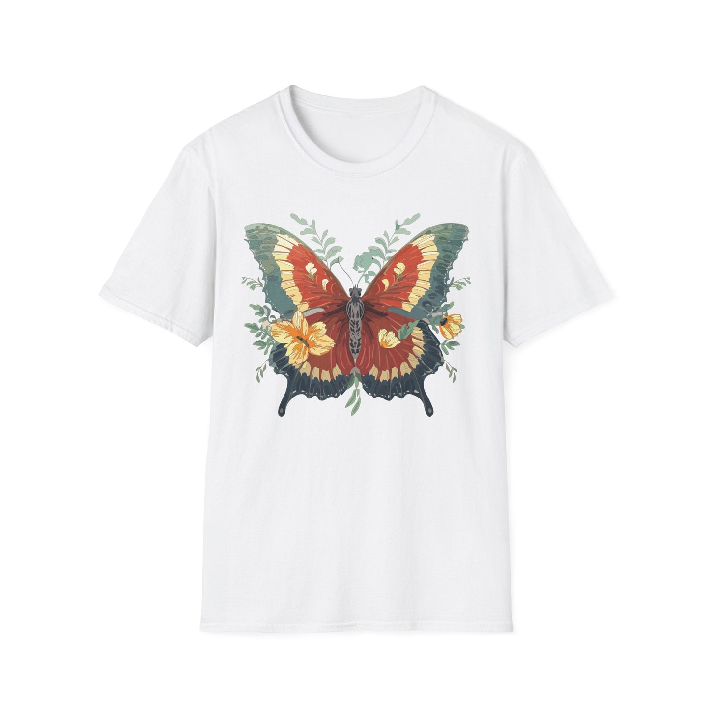 Butterfly T Shirt Unisex Gildan Softstyle 64000 Comfort Monarch Design 100 Percent Cotton