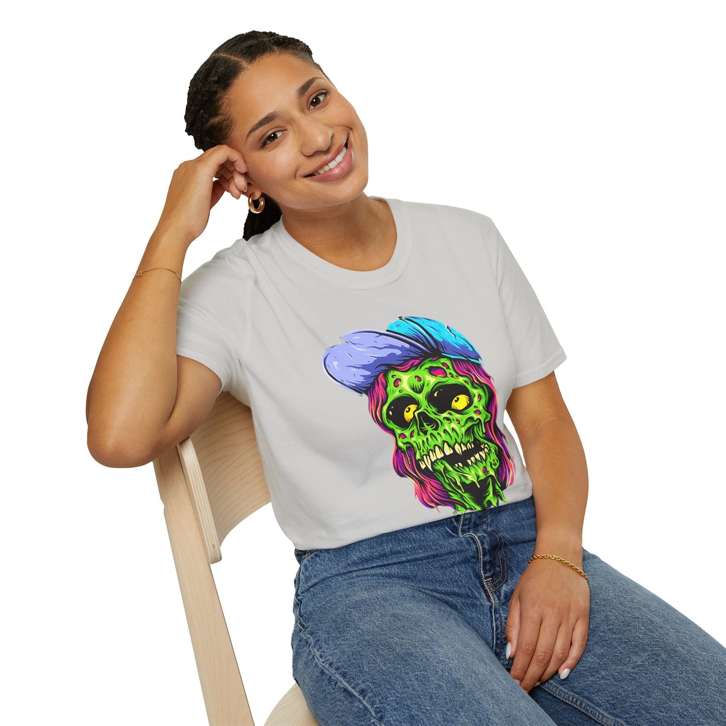 Unisex Skull Tee Shirt With Skeleton Artwork Gildan Softstyle 64000 Ring Spun Cotton