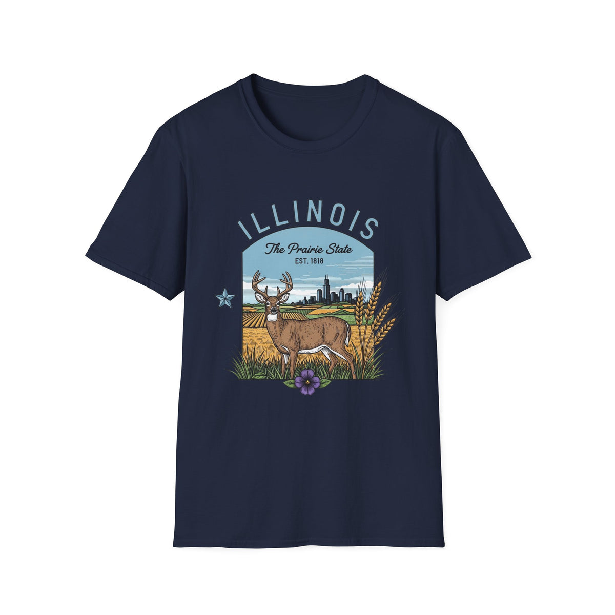 Illinois Deer T-Shirt — The Prairie State Wildlife Travel Tourist Graphic Tee Unisex 100 Cotton Gildan T-Shirt