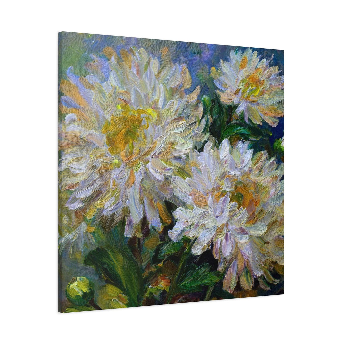 Chrysanthemums Print Canvas, Floral Oil Paint Print 20x20, 24x24, 30x30, 32x32, 36x36 Art Design Pine-Wood Inner Frame MC-160