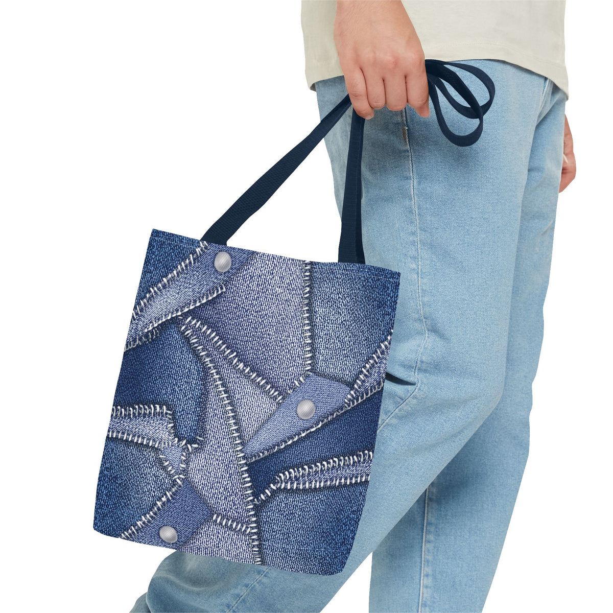 Denim Fabric Imitation Print Unisex Canvas Bag Poly Spun 3 Sizes Tote Bag 112
