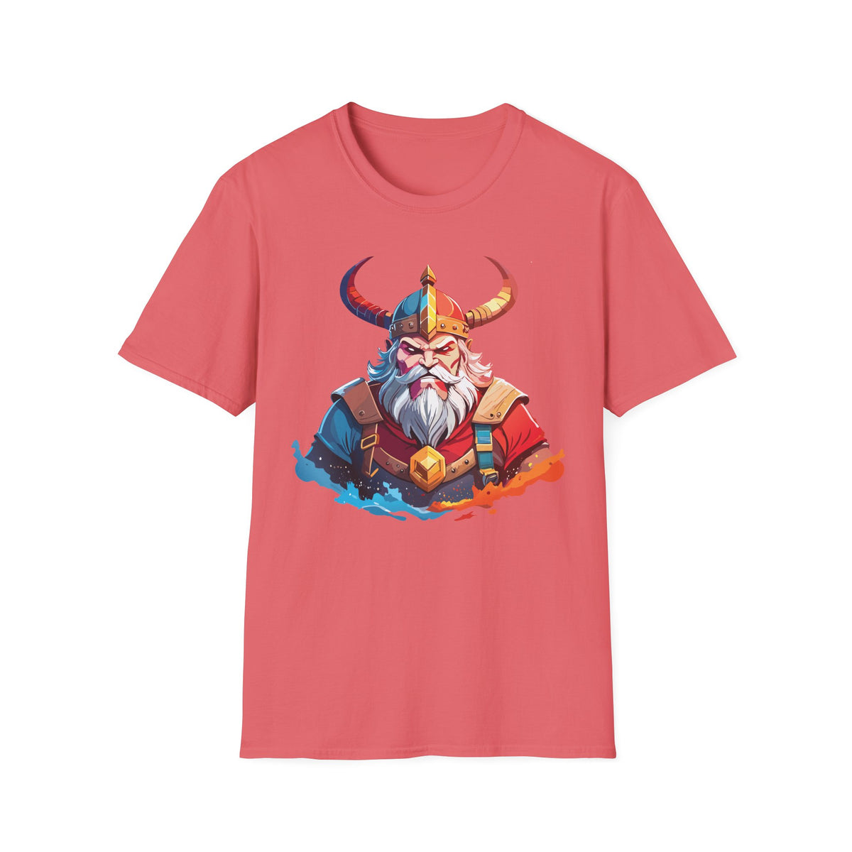 Viking Warrior Illustration T-Shirt | Horned Helmet Norse Art