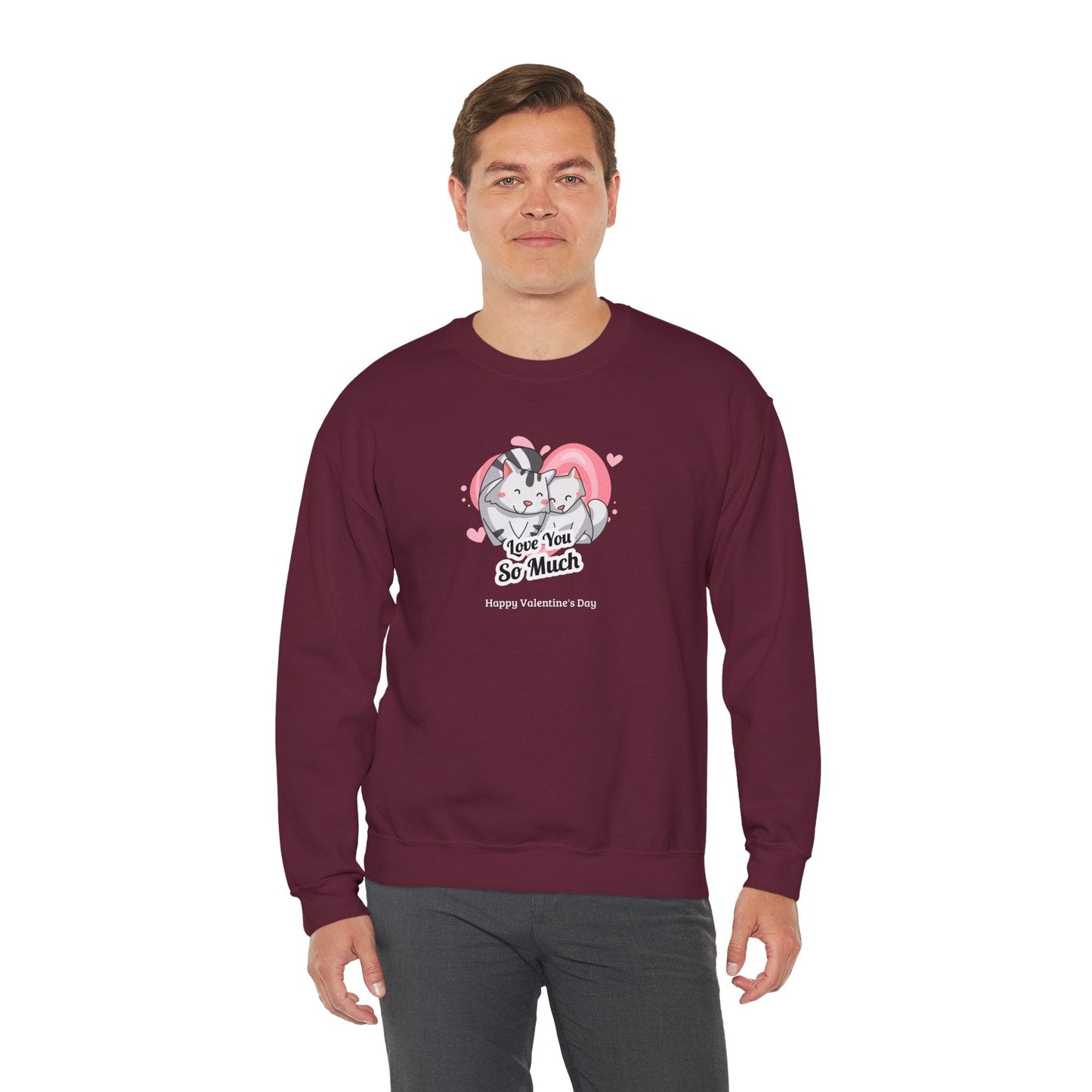 Cat Heart Sweatshirt Valentines Day Unisex 50 50 Cotton Poly Crewneck Gildan 18000