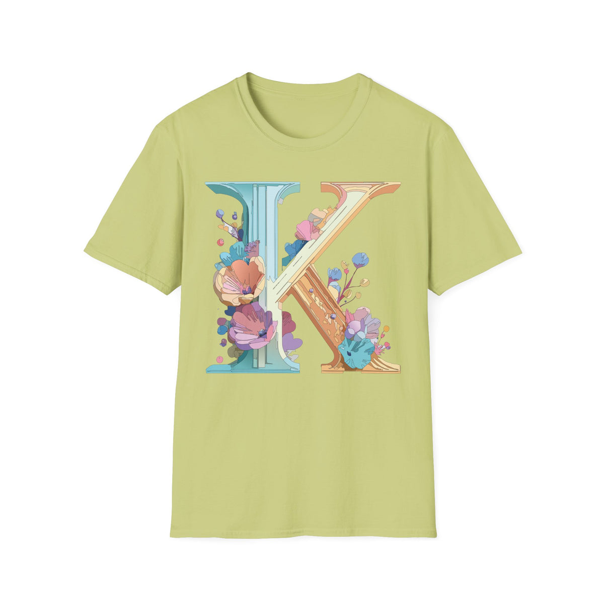 Floral Letter K T-Shirt | Initial Monogram Tee