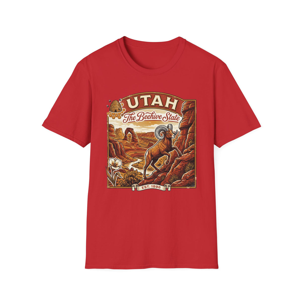 Utah State Retro Bighorn Sheep T-Shirt Travel Tourist Graphic Design Unisex 100 Cotton Gildan T-Shirt