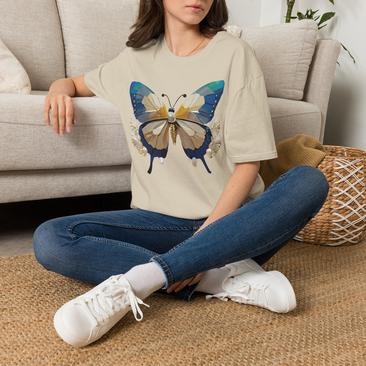 Butterfly Graphic T-Shirt — Earth Tone Floral Wing Design Graphic Tee Unisex 100 Cotton Gildan T-Shirt