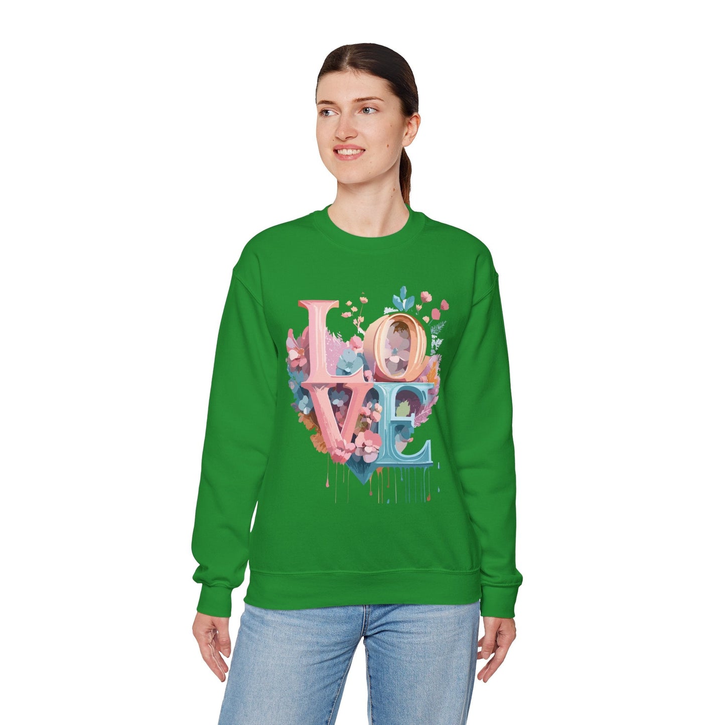 Floral Love Sweatshirt For Valentines Day Unisex Crewneck Fifty Fifty Cotton Polyester