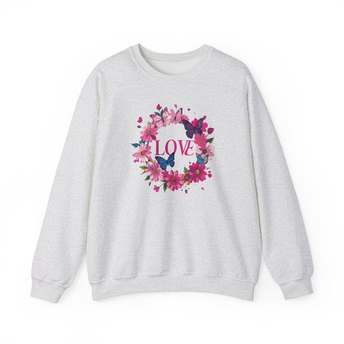 Unisex Floral Love Sweatshirt, Love Floral Sweatshirt, Floral Butterfly Sweatshirt, 50/50 Cotton-Poly Valentine's Day Sweatshirt 04