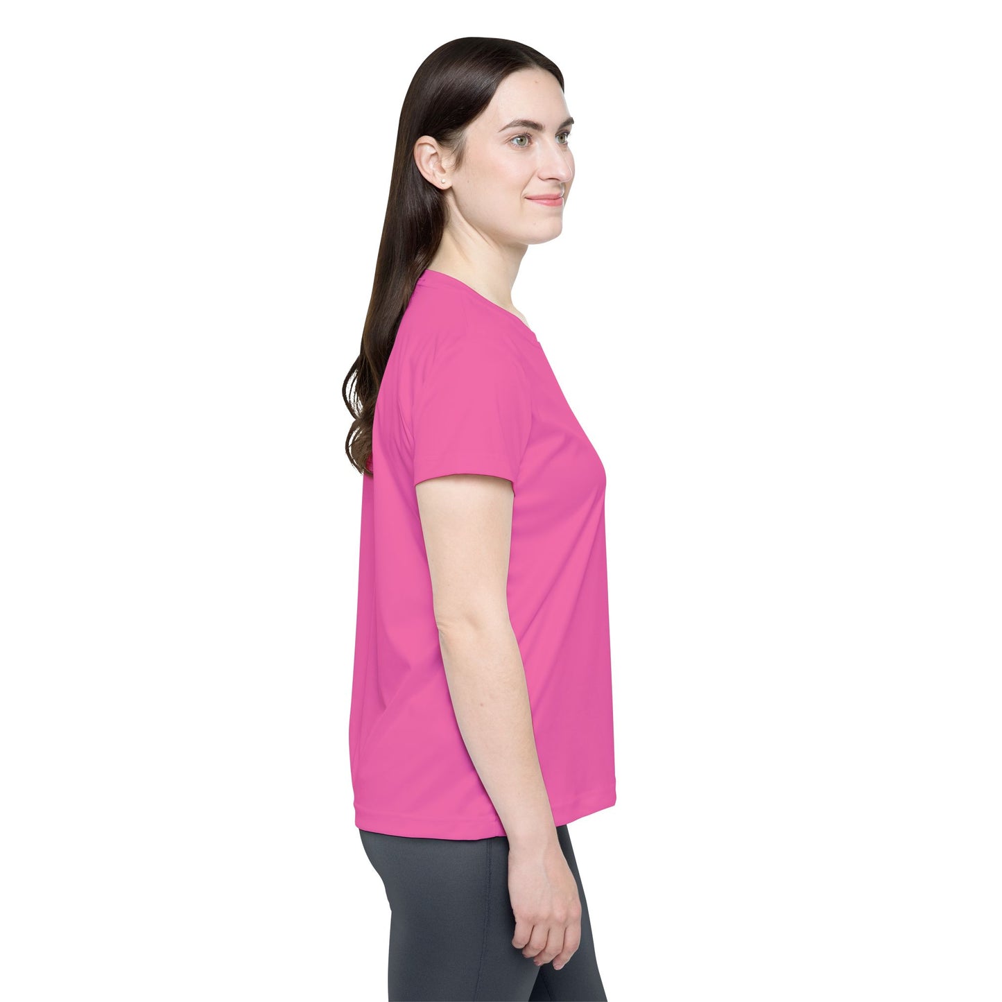Hot Pink Web Women's Sports Jersey Short Sleeves 100% Poly Solid Pink Color Print Athletic Tee
