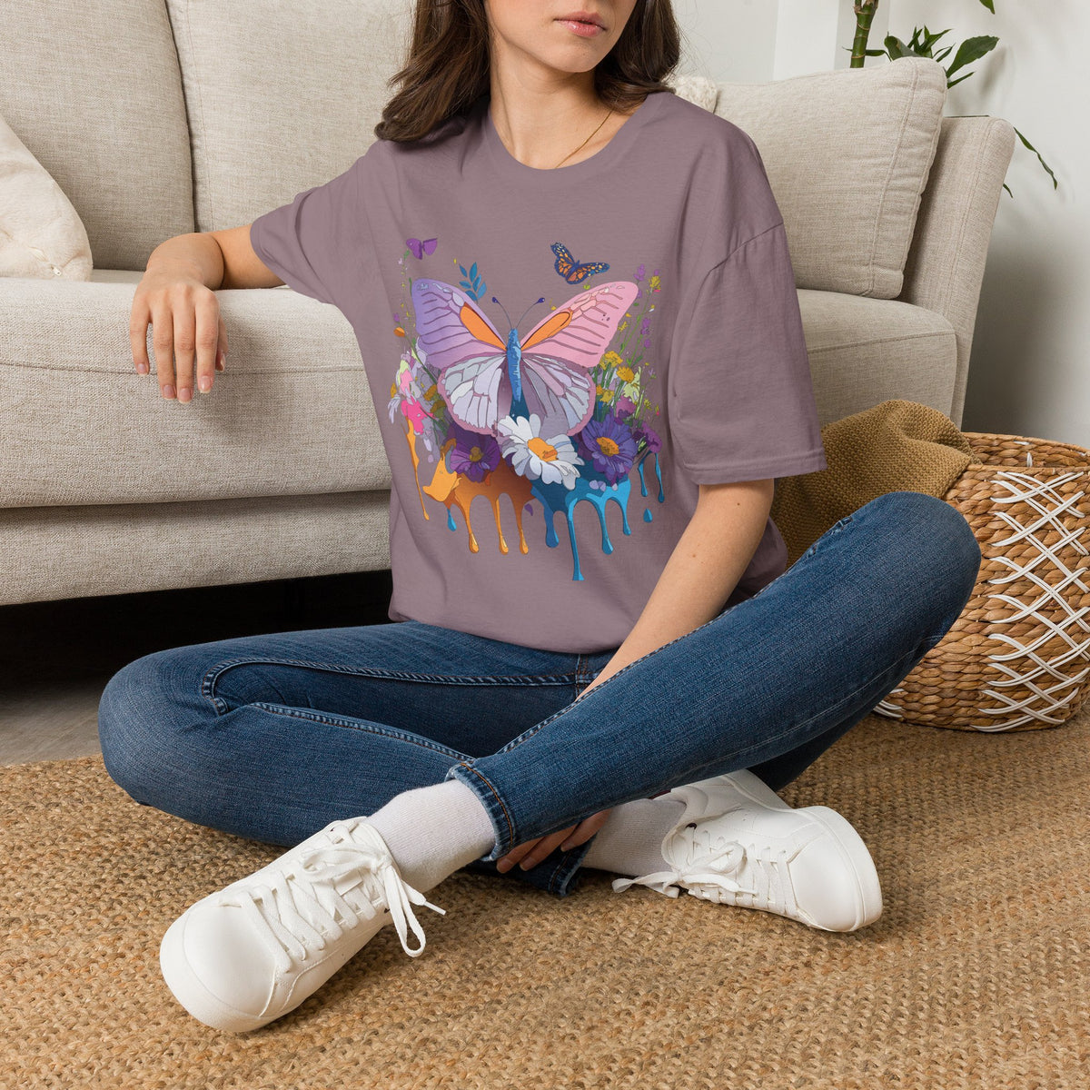 Butterfly Watercolor Drip T-Shirt — Pastel Floral Butterfly Graphic Design Unisex 100 Cotton Gildan T-Shirt