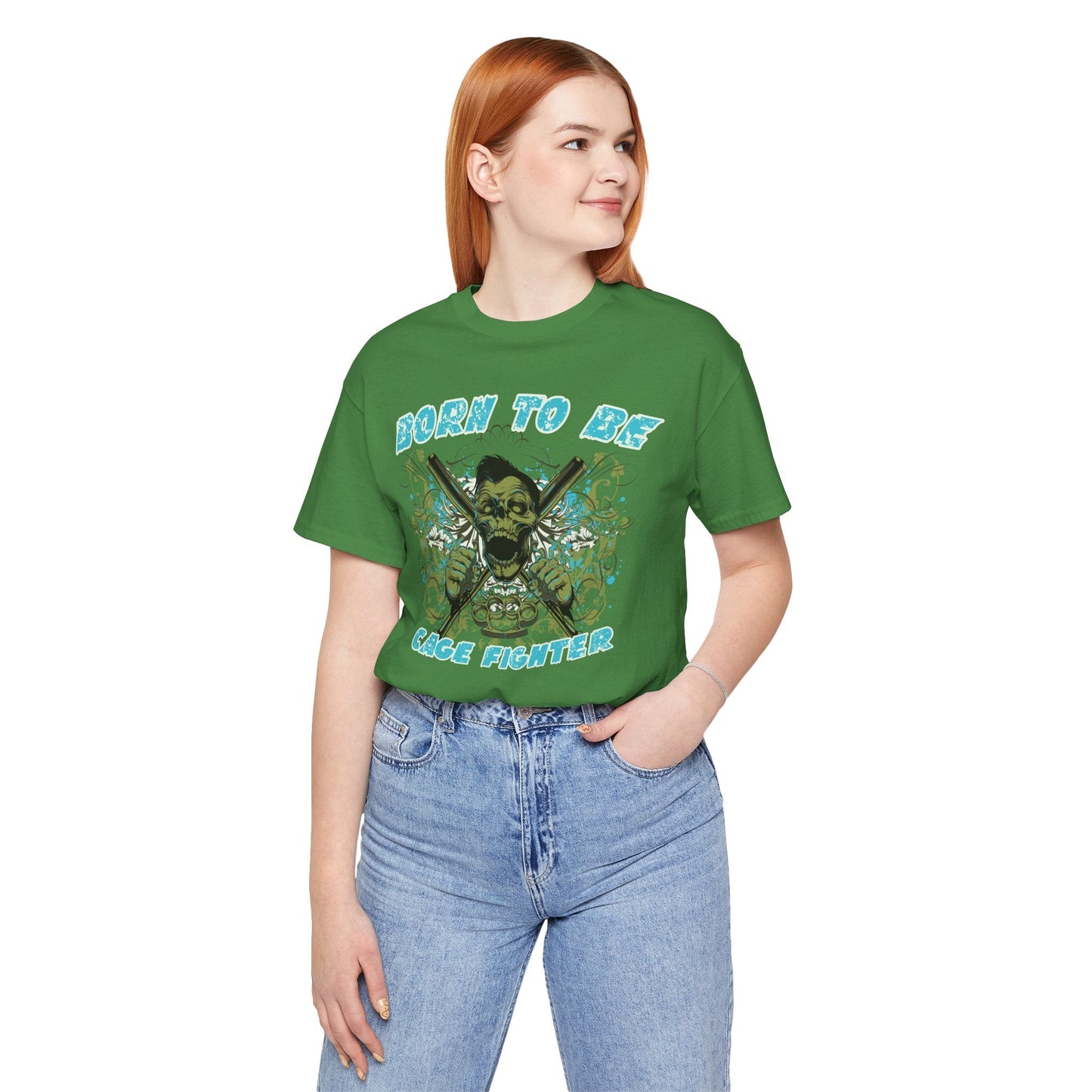 Born To Be Cage Fighter Tee Skull Crossed Knives Graphic T-Shirt