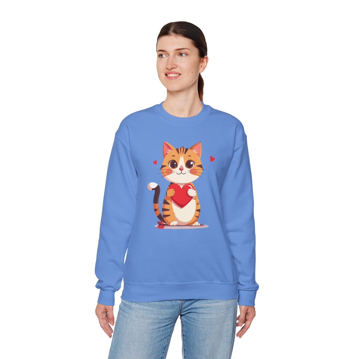 Cat Heart Sweatshirt, Heart Sweatshirt, Cat Sweatshirt, Valentine's Day Sweatshirt, 50/50 Cotton-Poly Animal Sweatshirt 103