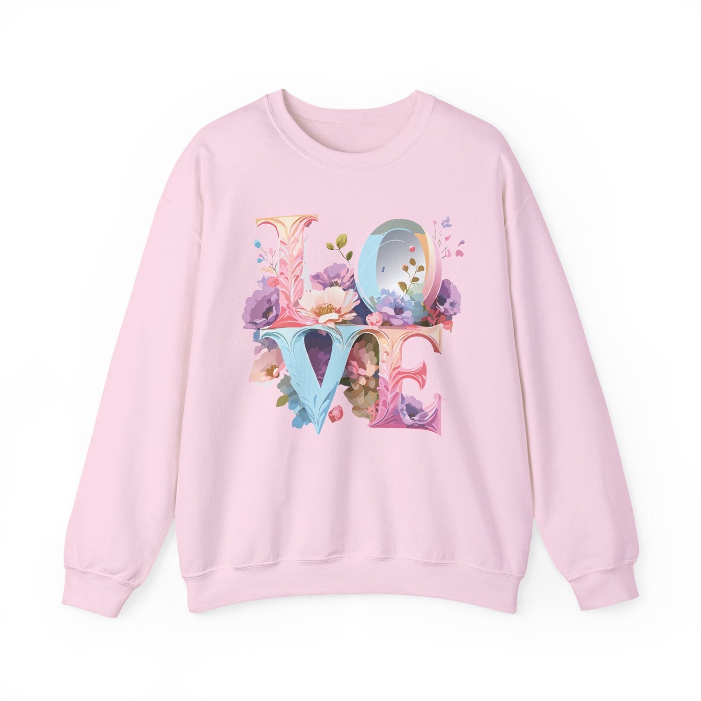 Floral Love Sweatshirt Unisex Crewneck Fifty Fifty Cotton Polyester Valentine Gift