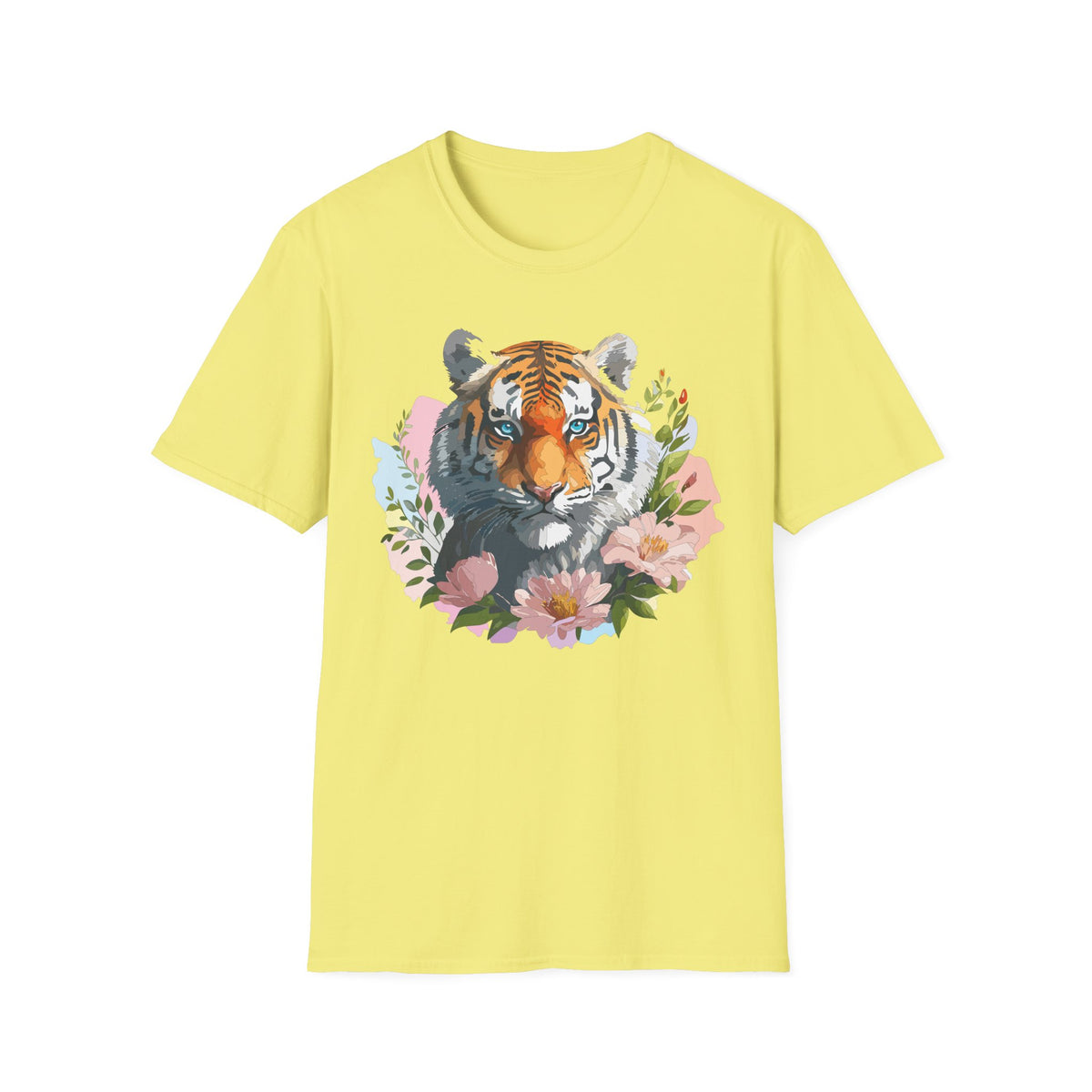 Floral Tiger Portrait T-Shirt | Watercolor Tiger Face Tee