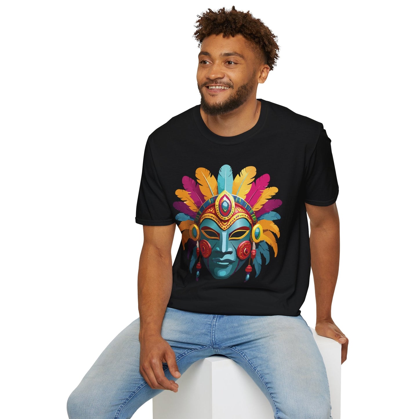 Mask Tee Shirt Unisex Short Sleeve Graphic Tee Masquerade Design 100 Percent Ring Spun Cotton