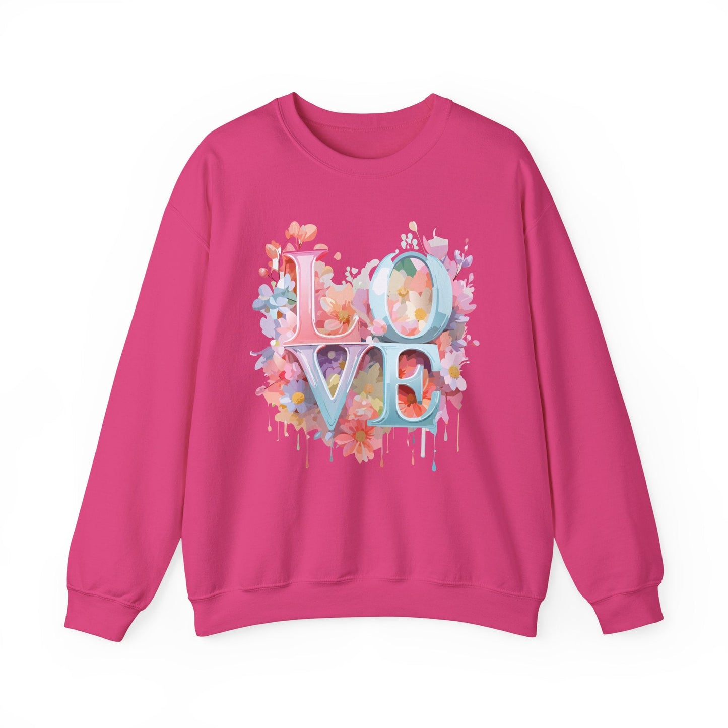 Floral Love Sweatshirt Unisex Valentines Day Crewneck Gildan 18000 50 Cotton 50 Polyester