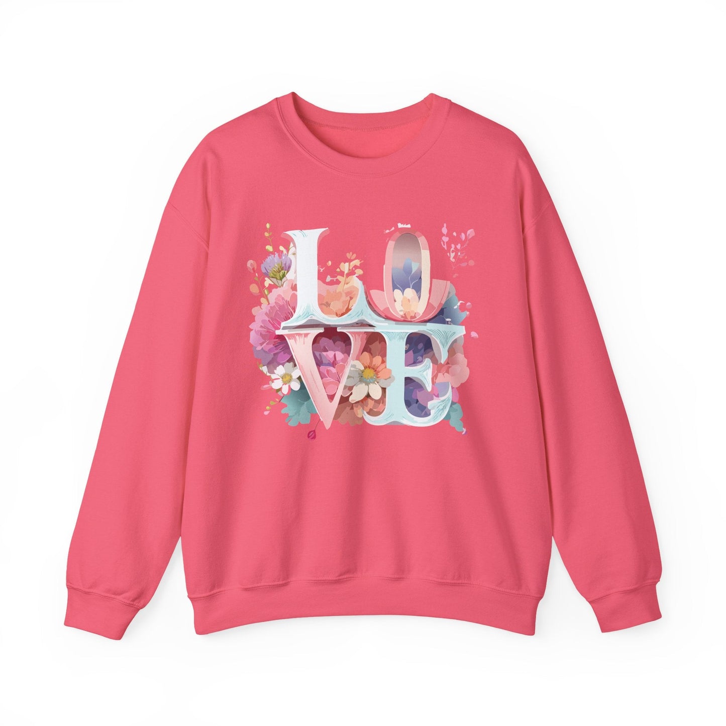 Floral Love Sweatshirt Valentines Day Flower Print Unisex Crewneck Heavy Blend Cotton Polyester