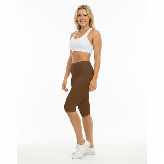 Brown Bark Color Women's Brushed Suede Poly Span Casual Capri Leggings XS-2XL