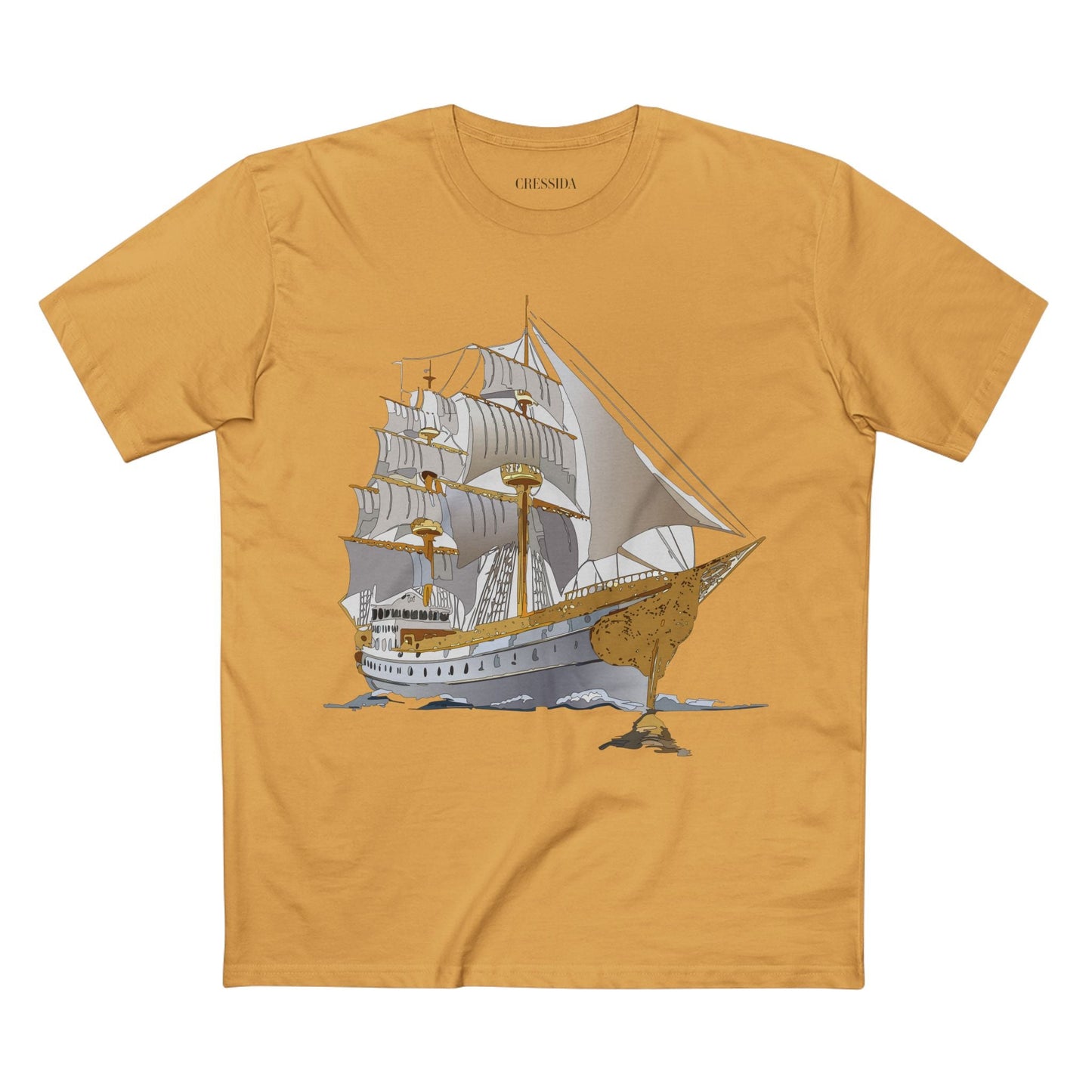 Ship Graphic Unisex 100 Cotton T-Shirt with Gold Frigate Art Design 6