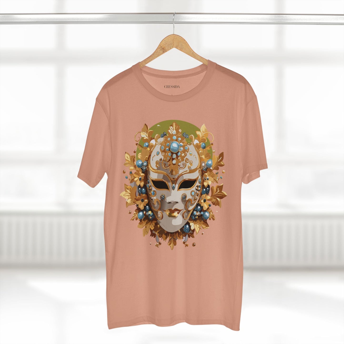 Carnival Mask Graphic T-Shirt Unisex 100 Cotton With Antique Gold Art Design Tee 8