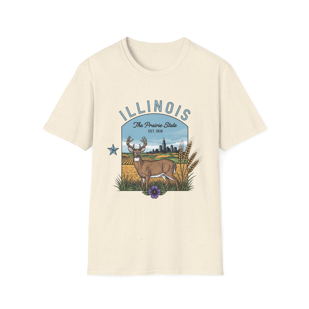 Illinois Deer T-Shirt — The Prairie State Wildlife Travel Tourist Graphic Tee Unisex 100 Cotton Gildan T-Shirt
